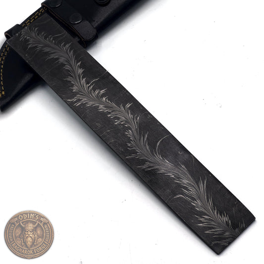 Handmade Damascus Steel Billet | 12" Knife Making Blank | Forged Custom Snake Feather Bar