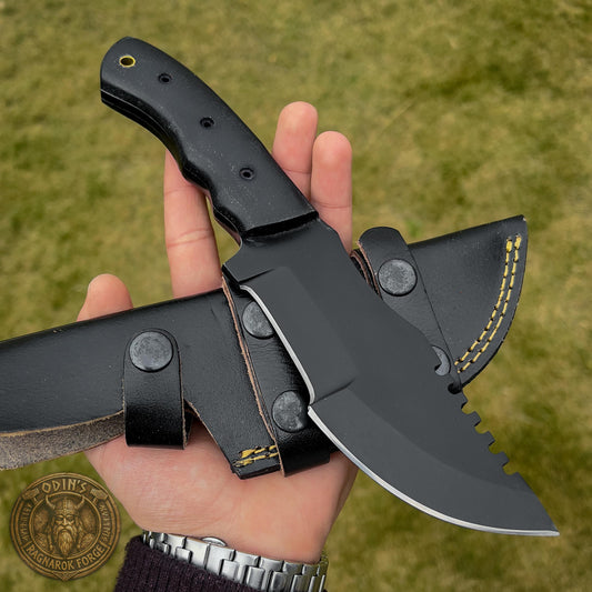 Handmade Midgard Tracker Field Tool | Fixed Blade Outdoor Survival Knife | Black Ergonomic Grip