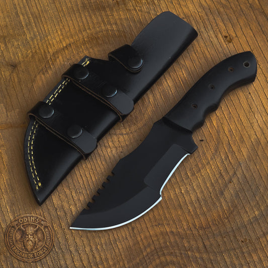Handmade Midgard Tracker Field Tool | Fixed Blade Outdoor Survival Knife | Black Ergonomic Grip